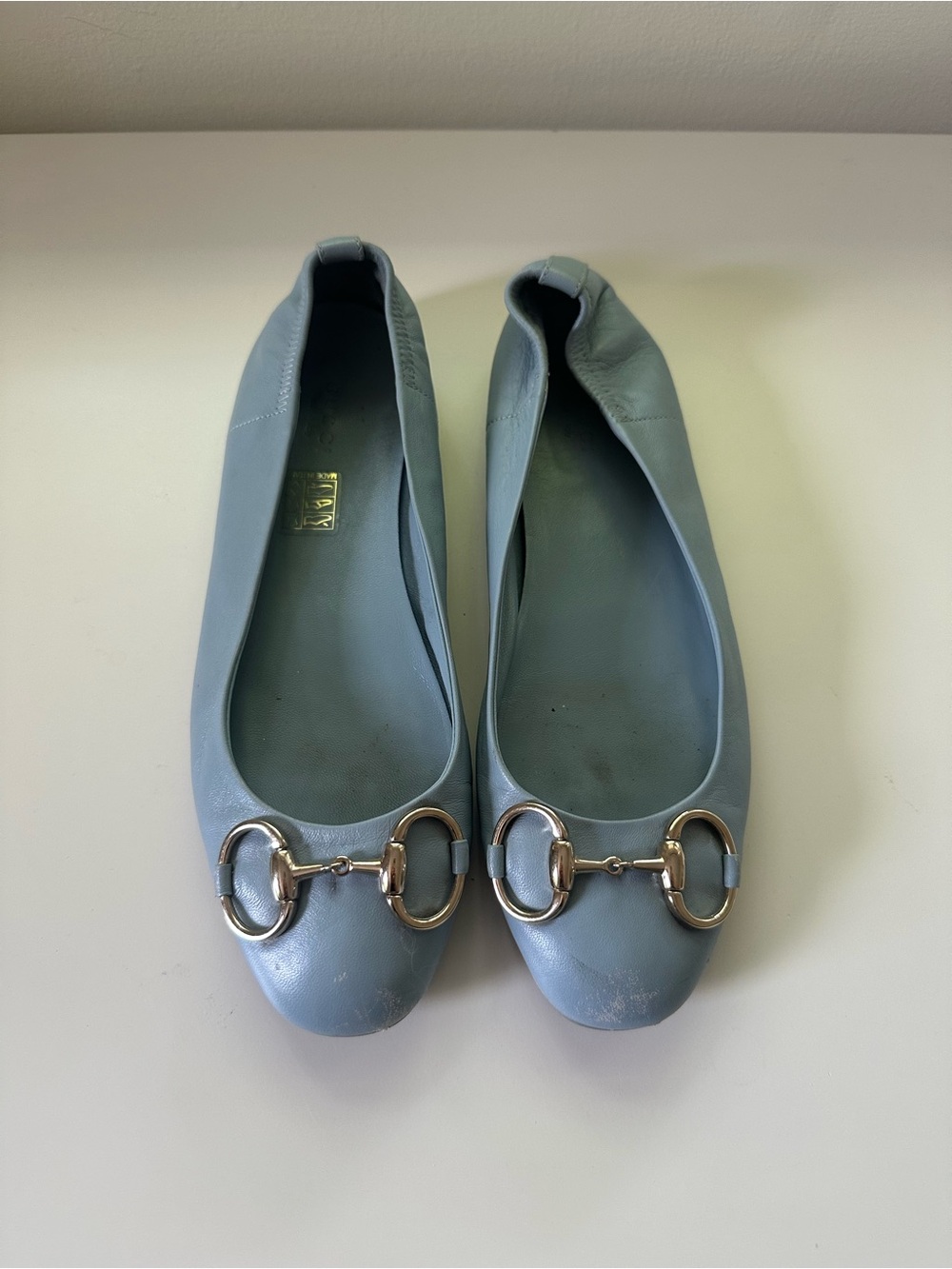 Gucci Blue Leather Horsebit Ballet Flats